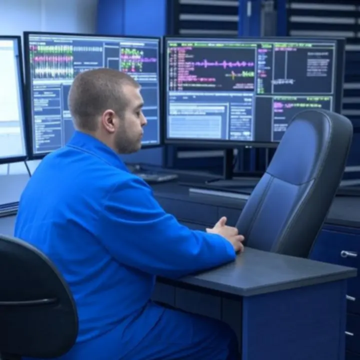 Technik analizujący dane diagnostyczne na ekranie